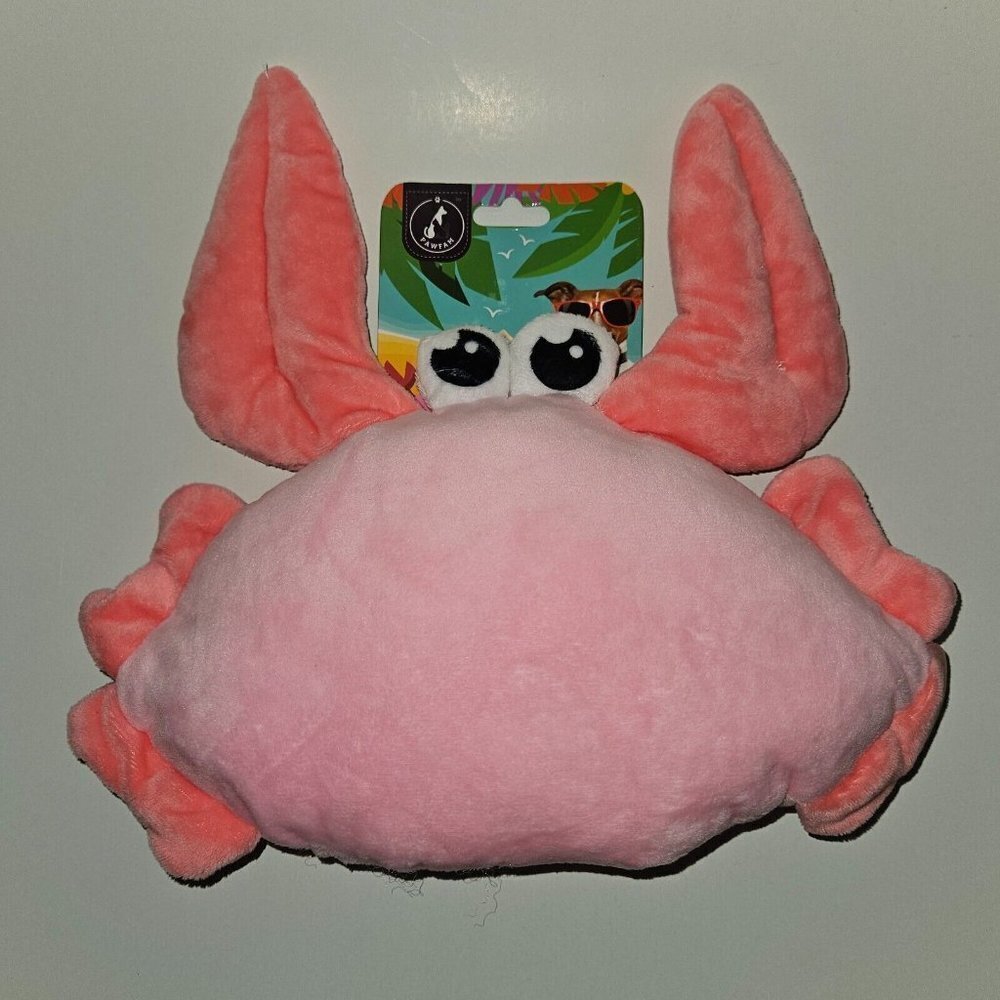 NEW Pawfam Pink Crab Plush Pet Dog Toy Squeaker 10" Stuffed Animal